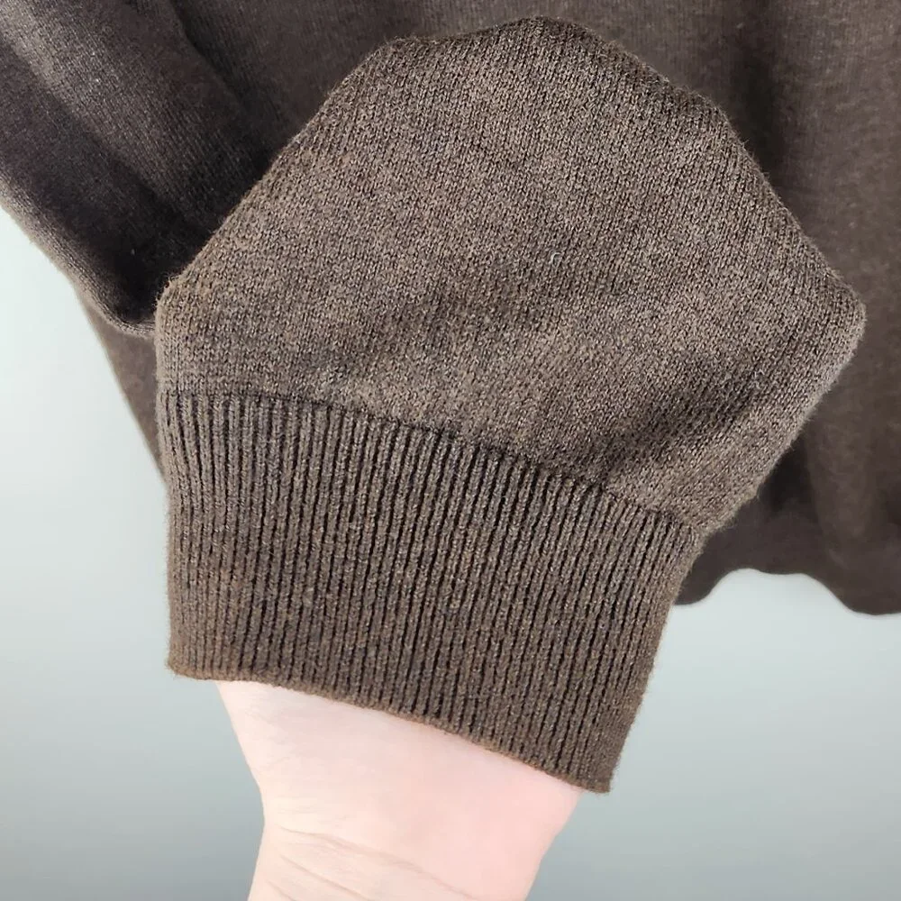 J. Hilburn Brown Cotton Silk Cashmere Half Zip Knit Sweater sz LT Flawed